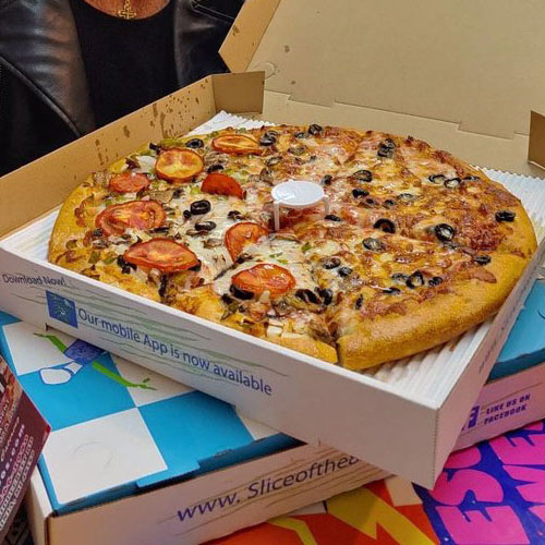 Delicious Pizza - Specialty pizza featured in Slice of the 80's branded box